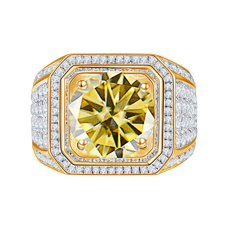 Yellow Gold Color Luxury Full Colorful CVD Diamonds  Men's Ring 03 - 5 CT Type