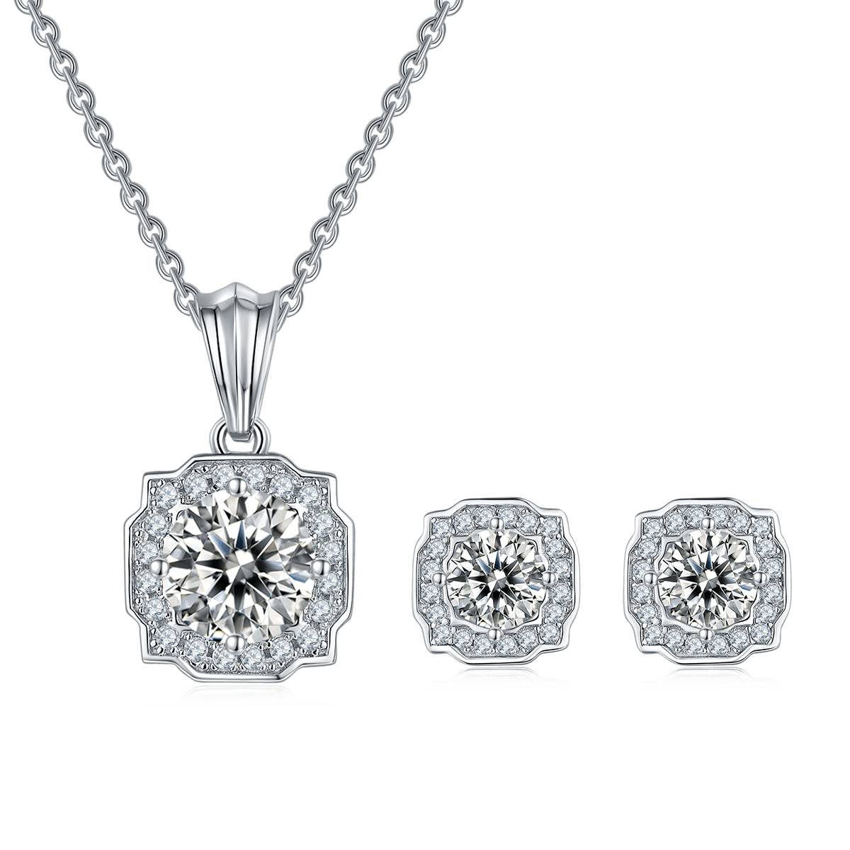 Fashion Harry CVD Diamond Necklace Stud Jewlery Set - supskart