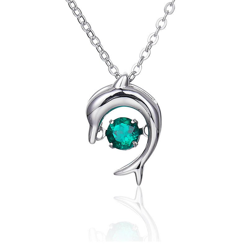 Lab Created Dolphin Sterling Silver Necklace - supskart