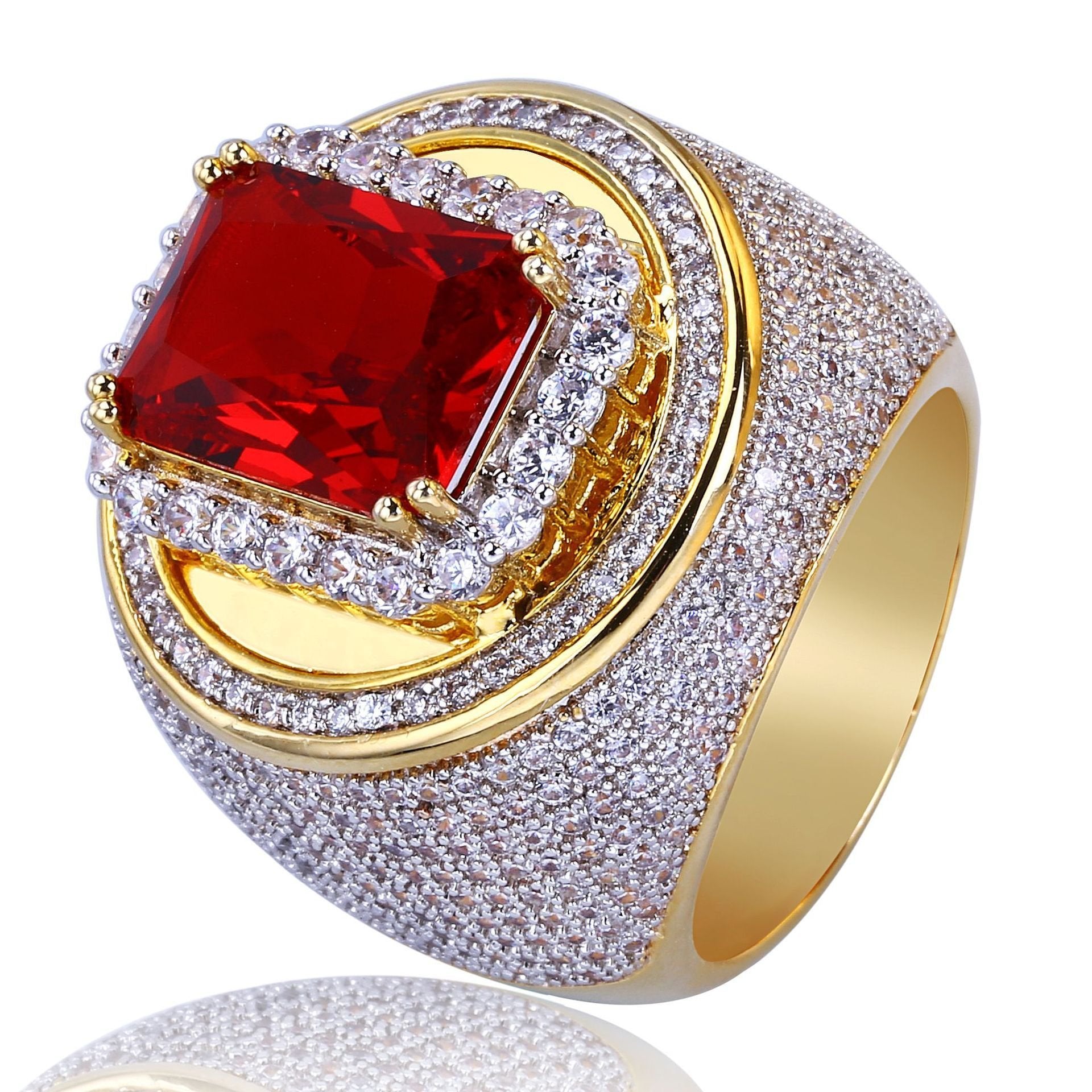 Luxury Big Red Zircon Stone Geometric Ring - supskart