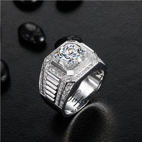 Luxury Ladder Style CVD Diamonds Men's Ring - supskart