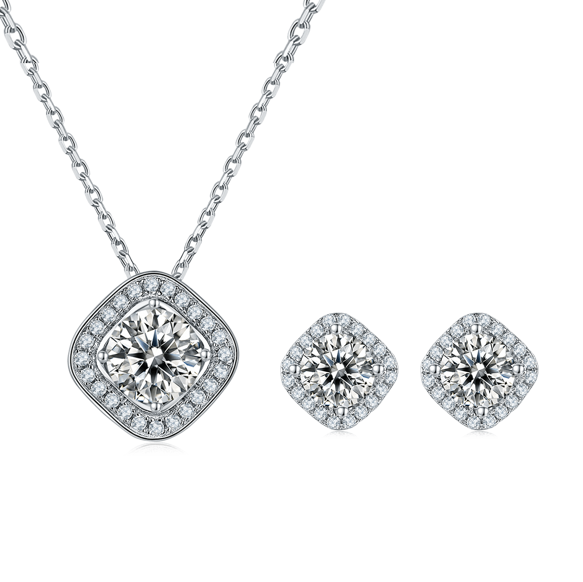 Luxury Square CVD Diamond Necklace Stud And Bracelet Jewlery Set - supskart