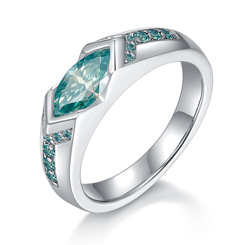 Lake Horus Blue Marquise 5-10mm 1 Carat Blue-Green CVD Diamond Unisex Ring