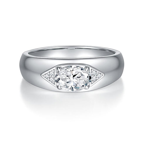 Simple and Classic Oval 1 Carat CVD Diamond Unisex Wedding Ring