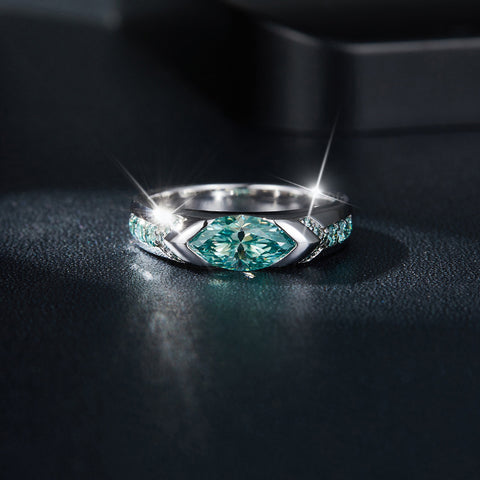 Lake Horus Blue Marquise 5-10mm 1 Carat Blue-Green CVD Diamond Unisex Ring