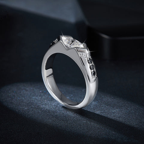 Niche Design Marquise 1 Carat Black And White Contrast Cvd Diamond Unisex Ring