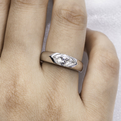 Simple and Classic 1 Carat CVD Diamond Unisex Marquise Ring