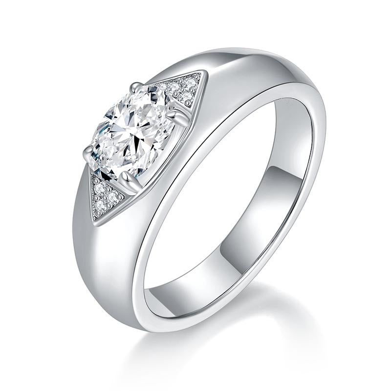 Simple and Classic Oval 1 Carat CVD Diamond Unisex Wedding Ring