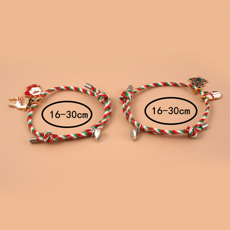 Fashion 2pcs/set Santa Claus Dangle Matching Christmas Magnet Bracelet For Couples Friendship
