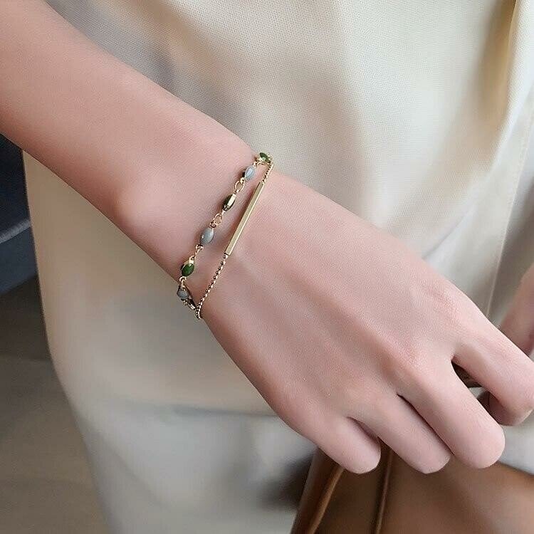Layered Gold Bar & Stone Bracelet