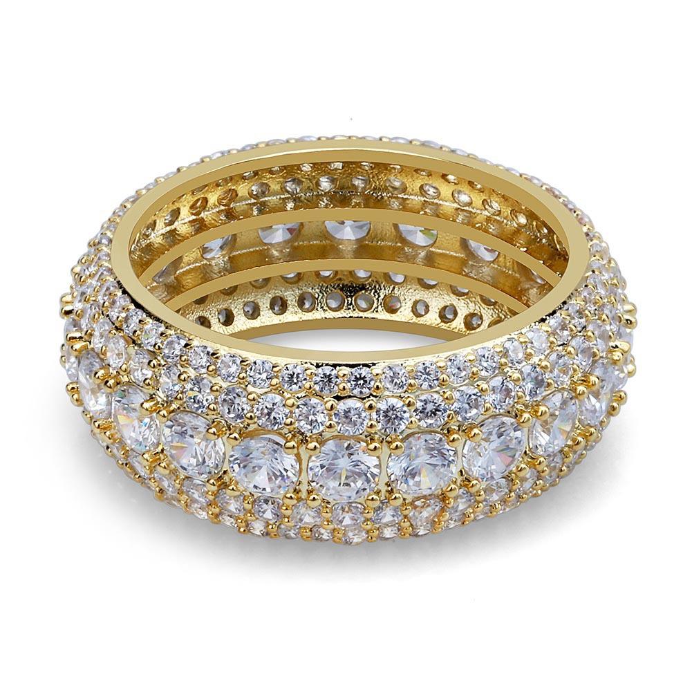 5 Rows 14K Gold Plated Iced Out Premium Diamond CZ Ring - supskart