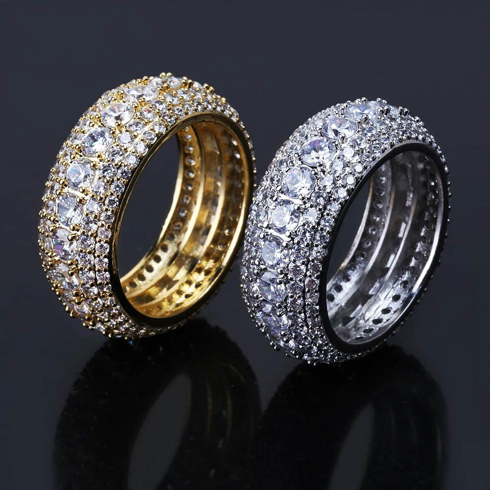 5 Rows 14K Gold Plated Iced Out Premium Diamond CZ Ring - supskart