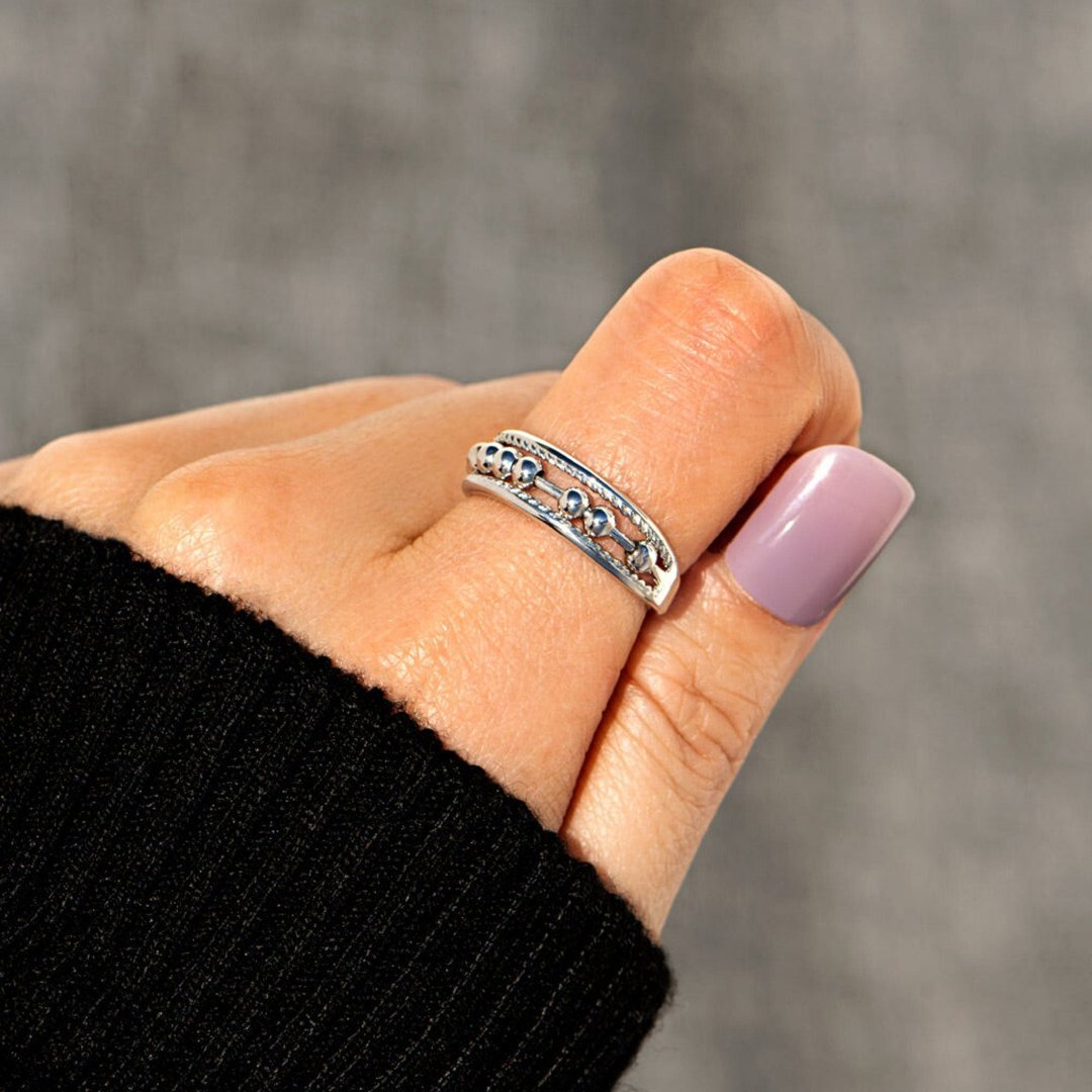 __ For Daughter - S925 Away Your Anxiety Two Layer Beads Fidget Ring- Adjustable__