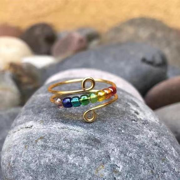 __Promotion 49% OFF __To My Daughter - Drive Away Your Anxiety Rainbow Beads Fidget Ring