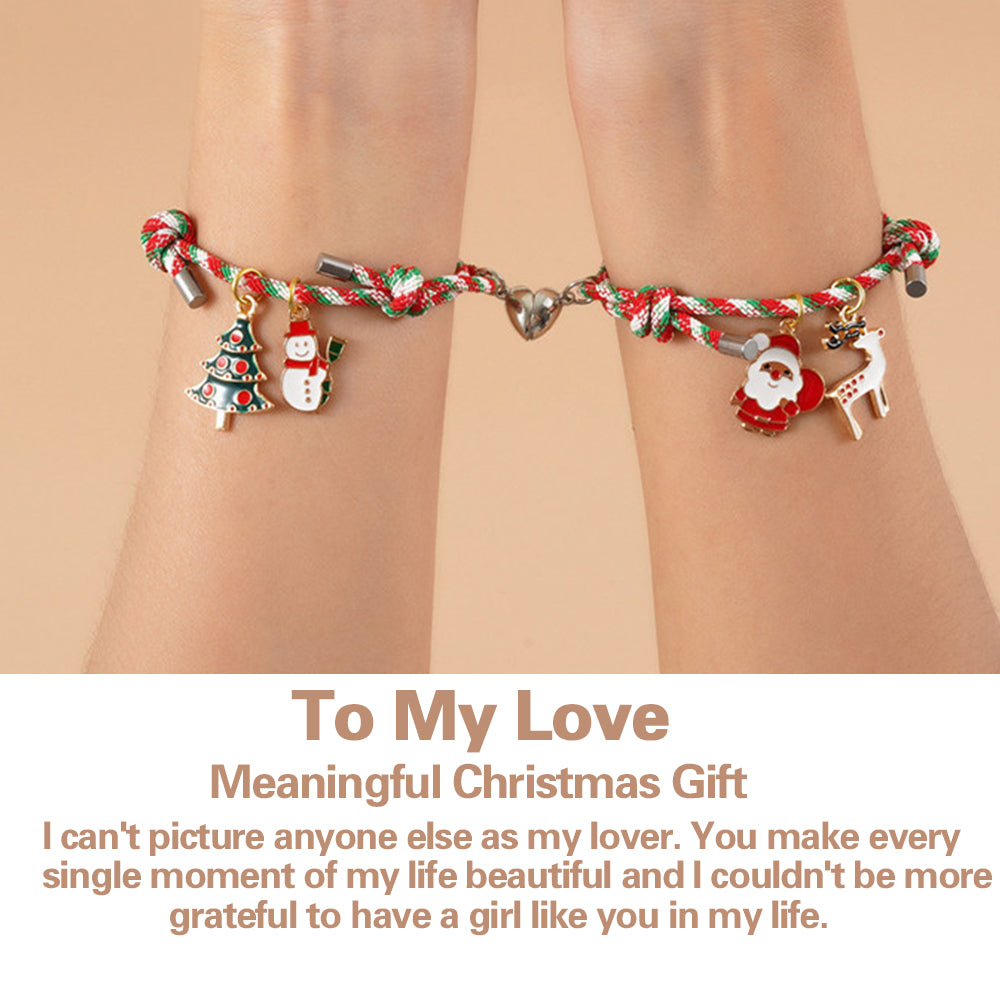 Fashion 2pcs/set Santa Claus Dangle Matching Christmas Magnet Bracelet For Couples Friendship
