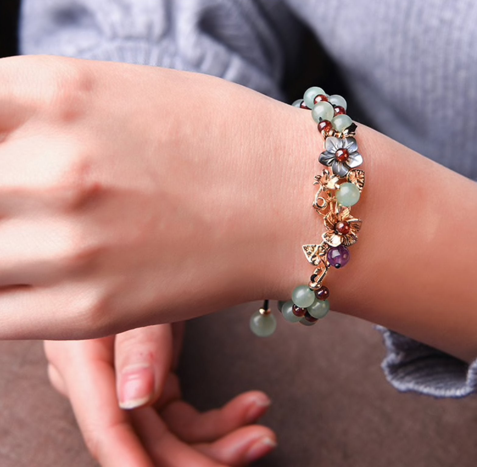 Aventurine & Garnet Stone Bracelet