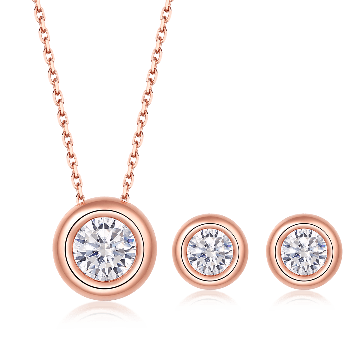 Bubble Series Rose Gold CVD Diamond Necklace Stud And Bracelet Jewlery Set - supskart
