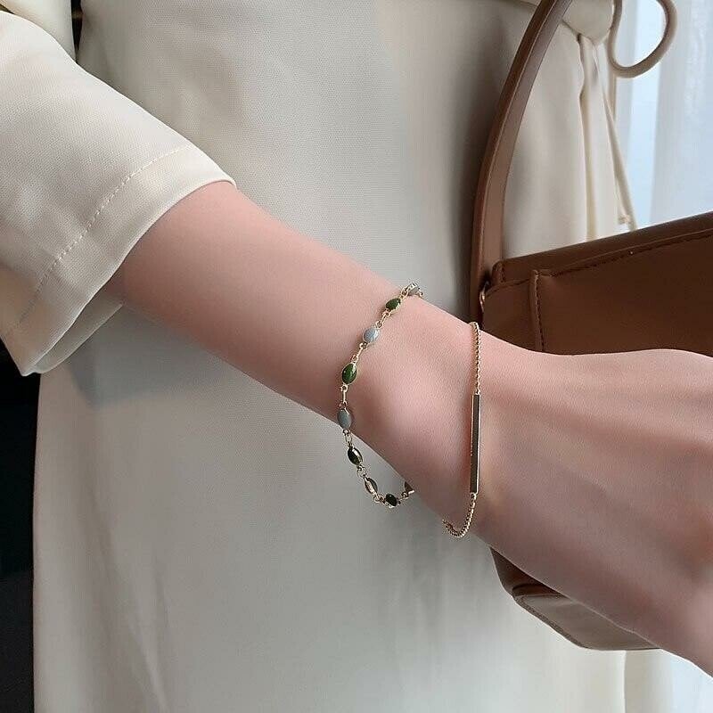 Layered Gold Bar &amp; Stone Bracelet