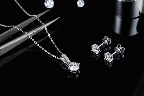 Classic Four Prong CVD Diamond Necklace Stud Jewlery Set - supskart