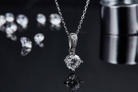 Classic Four Prong CVD Diamond Necklace Stud Jewlery Set - supskart