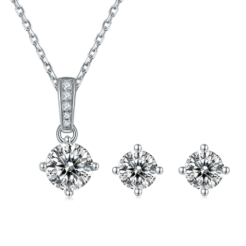 Classic Four Prong CVD Diamond Necklace Stud Jewlery Set - supskart