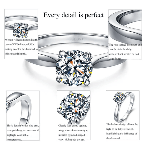 Classic Four Prong CVD Diamond Ring-D color VVS - supskart