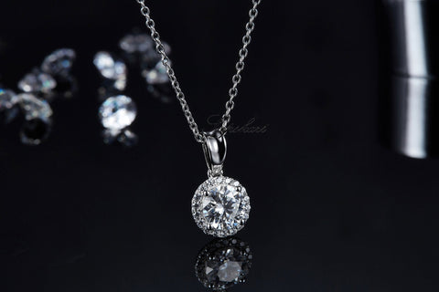 Classic Round CVD Diamond Necklace Stud Jewlery Set - supskart