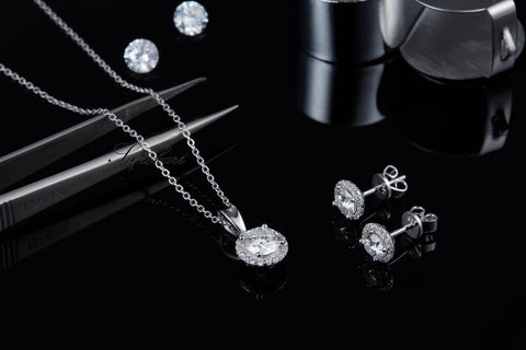 Classic Round CVD Diamond Necklace Stud Jewlery Set - supskart