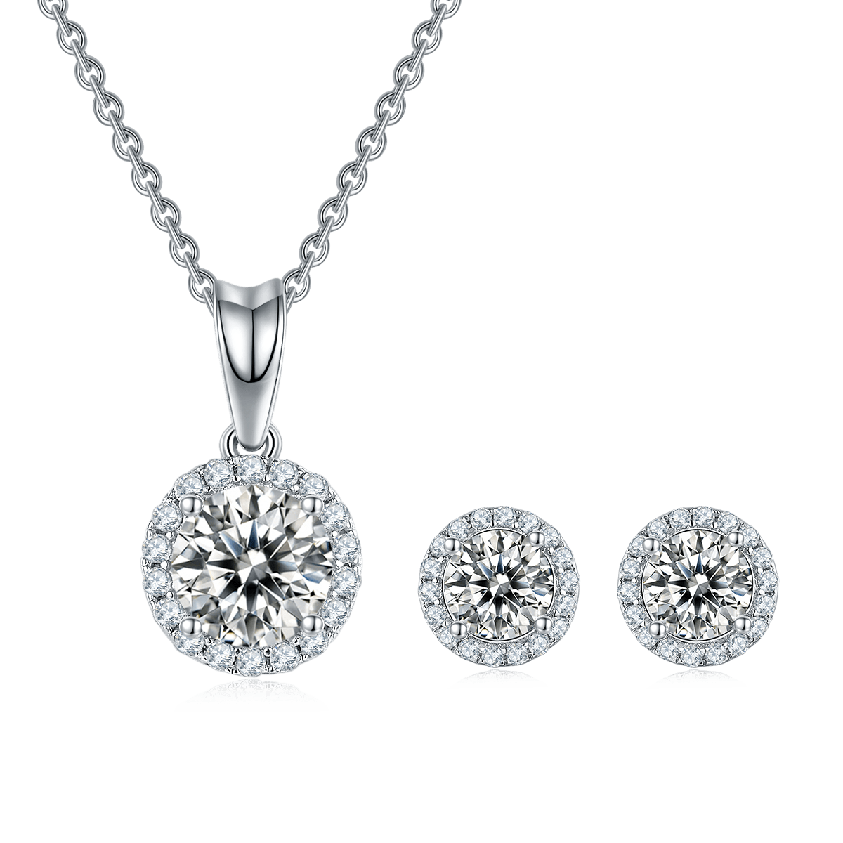 Classic Round CVD Diamond Necklace Stud Jewlery Set - supskart