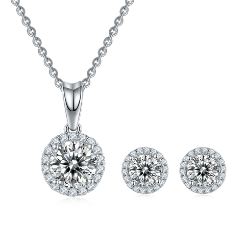 Classic Round CVD Diamond Necklace Stud Jewlery Set - supskart