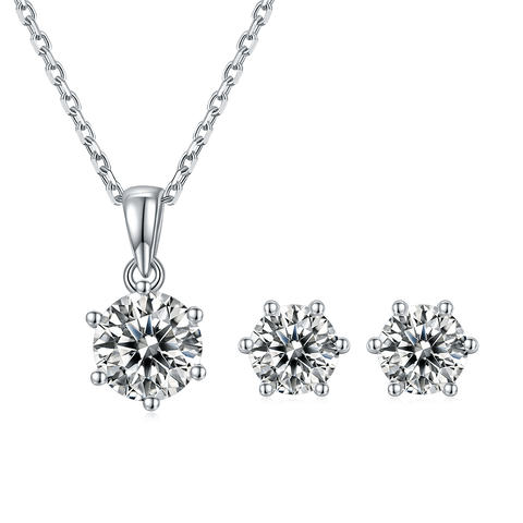 Classic Six Prong CVD Diamond Necklace Stud Jewlery Set - supskart