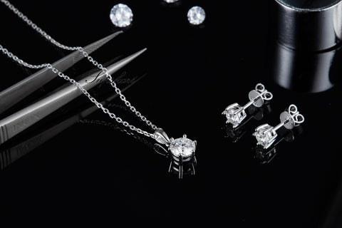 Classic Six Prong CVD Diamond Necklace Stud Jewlery Set - supskart