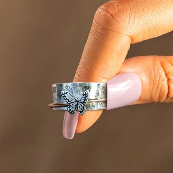 __ Last Day Promotion 49% OFF __Butterflies Silver Spinner Ring__