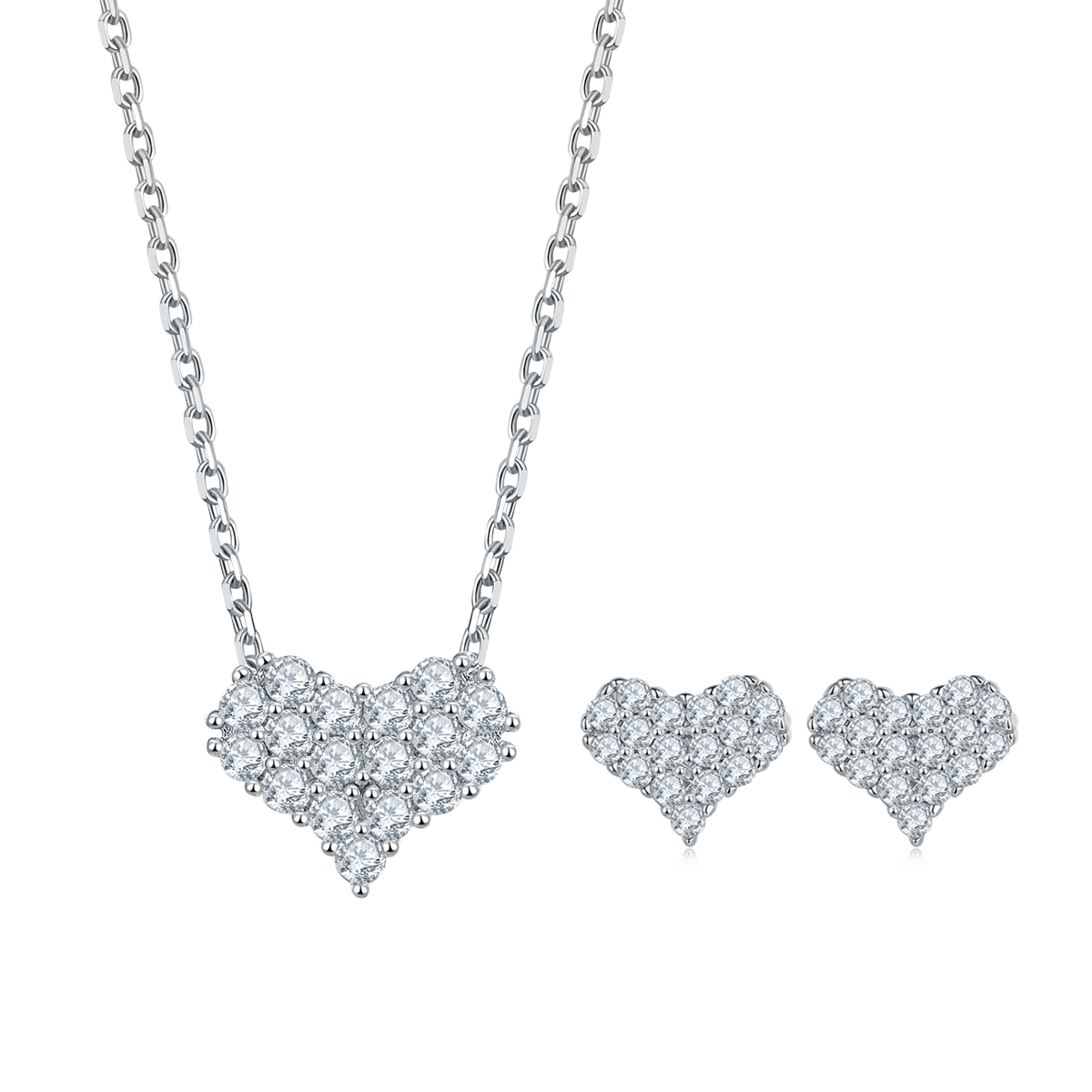"Fall In Love At First Sight" CVD Diamond Necklace Stud And Bracelet Jewlery Set - supskart