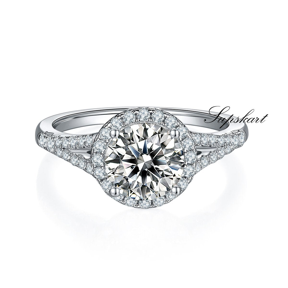 Four Prong Round Two Row CVD Diamond Ring-D color VVS - supskart