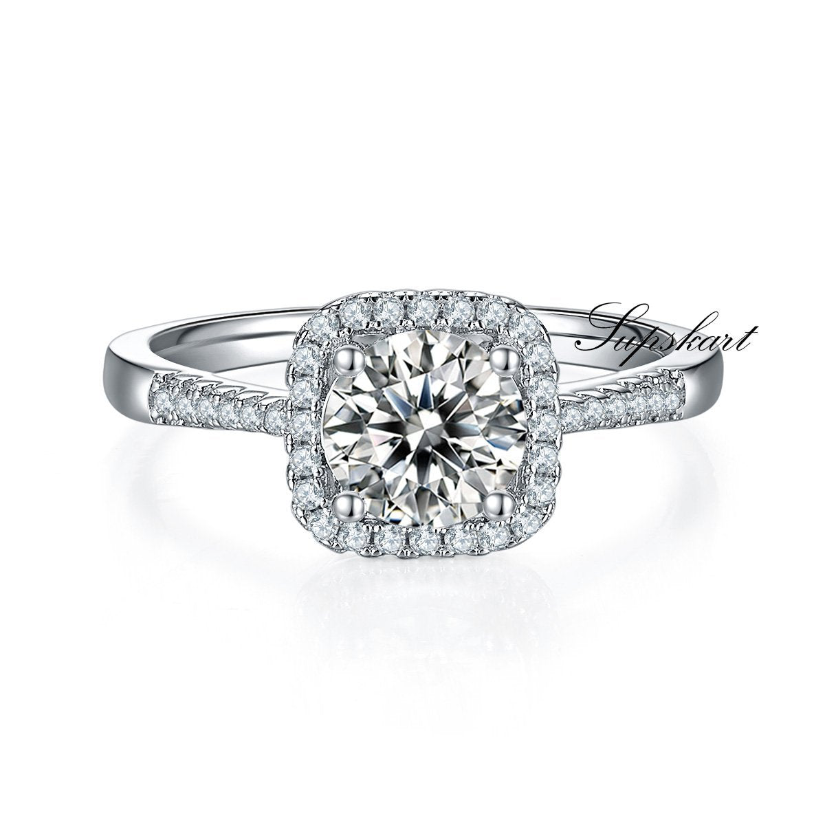 Four Prong Square One Row CVD Diamond Ring-D color VVS - supskart