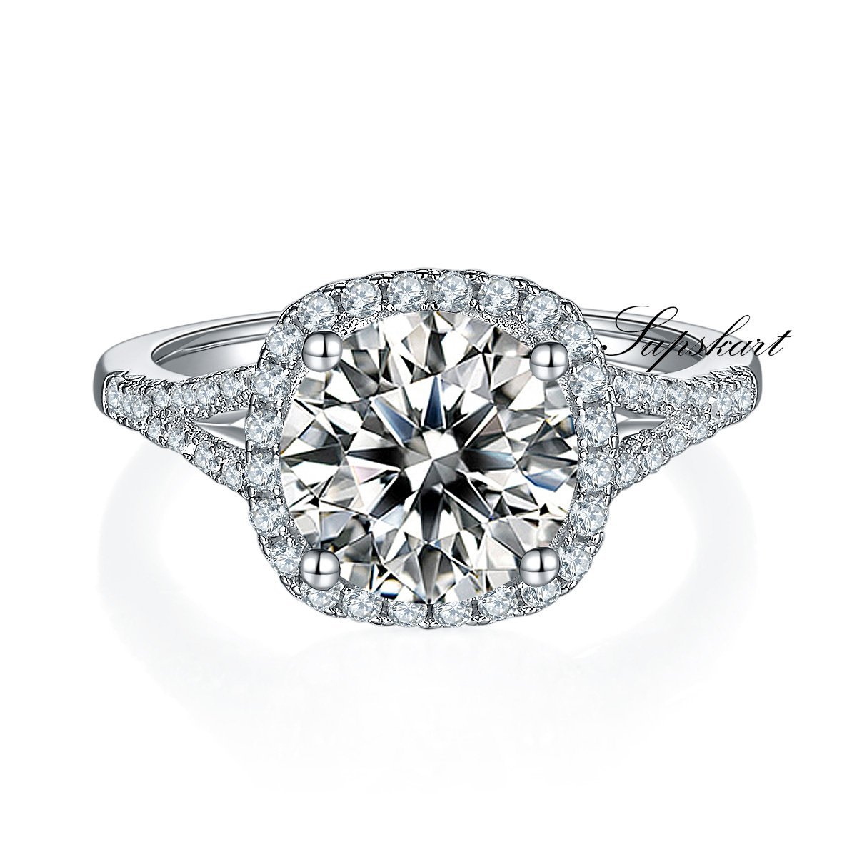 Four Prong Square Two Row CVD Diamond Ring-D color VVS