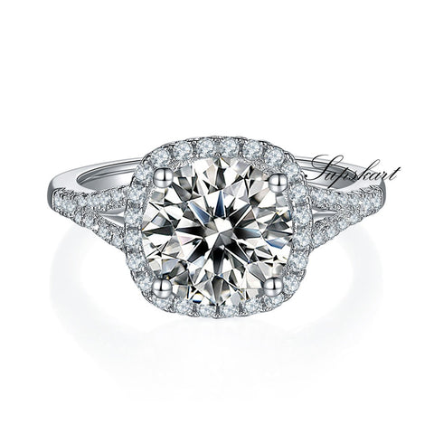 Four Prong Square Two Row CVD Diamond Ring-D color VVS - supskart