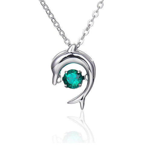 Lab Created Dolphin Sterling Silver Necklace - supskart