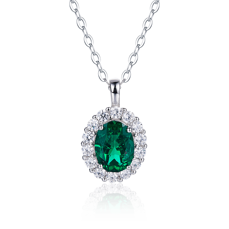 Lab Created Egg Shape Sterling Silver Necklace - supskart