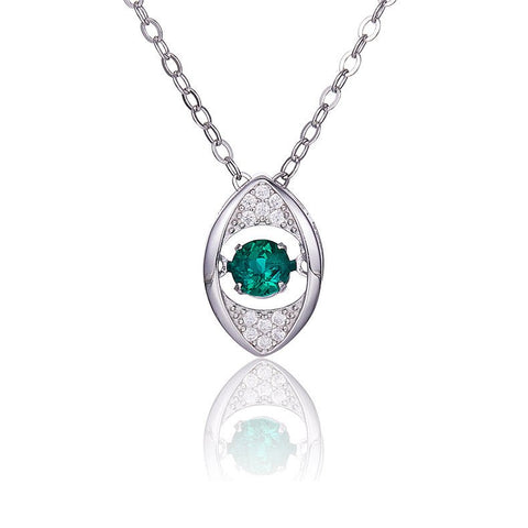 Lab Created Emerald Angel Eye Sterling Silver Necklace - supskart