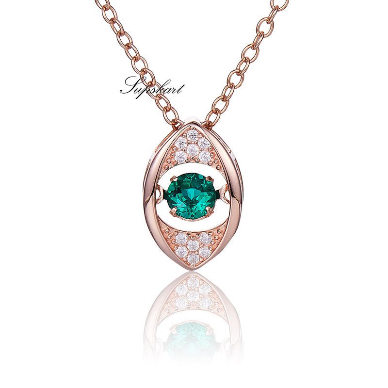 Lab Created Emerald Angel Eye Sterling Silver Necklace - supskart