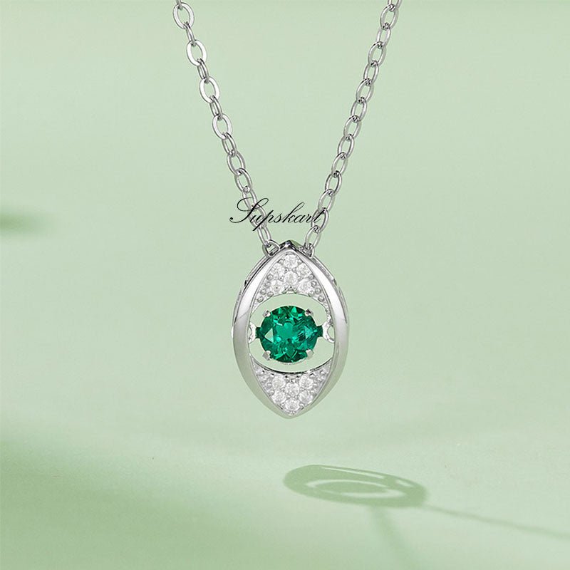 Lab Created Emerald Angel Eye Sterling Silver Necklace - supskart