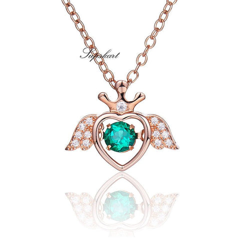 Lab Created Emerald Angel HeartStyle Sterling Silver Necklace - supskart