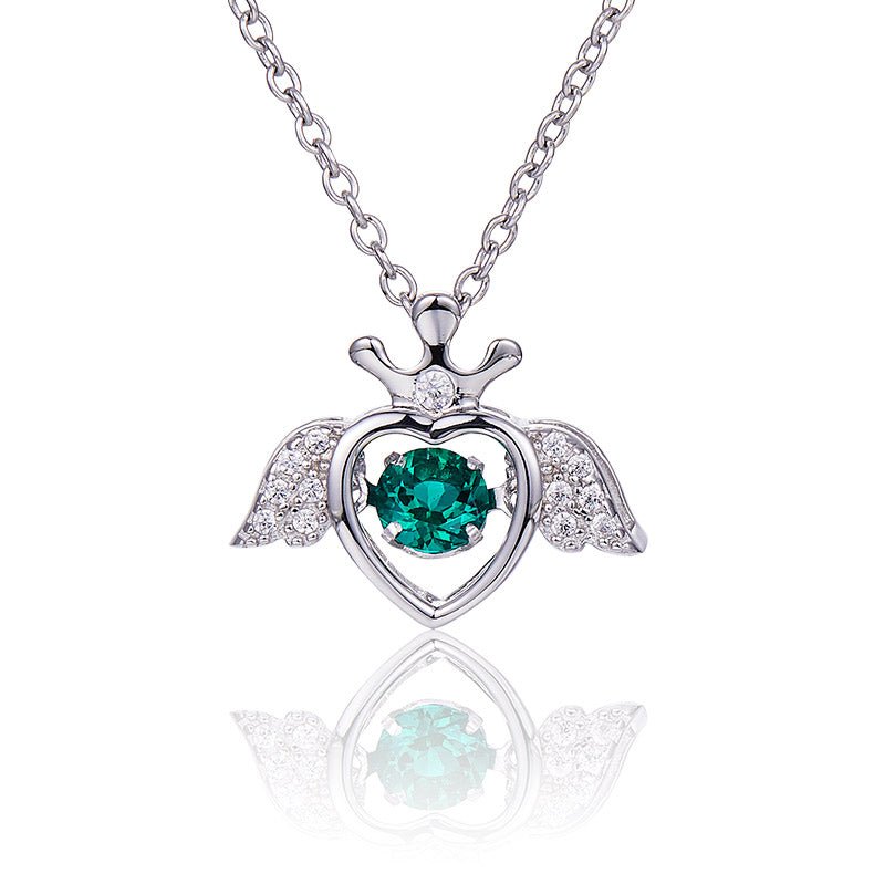 Lab Created Emerald Angel HeartStyle Sterling Silver Necklace - supskart