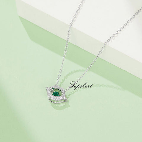 Lab Created Emerald Kiss Style Sterling Silver Necklace - supskart