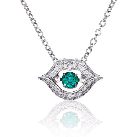 Lab Created Emerald Kiss Style Sterling Silver Necklace - supskart