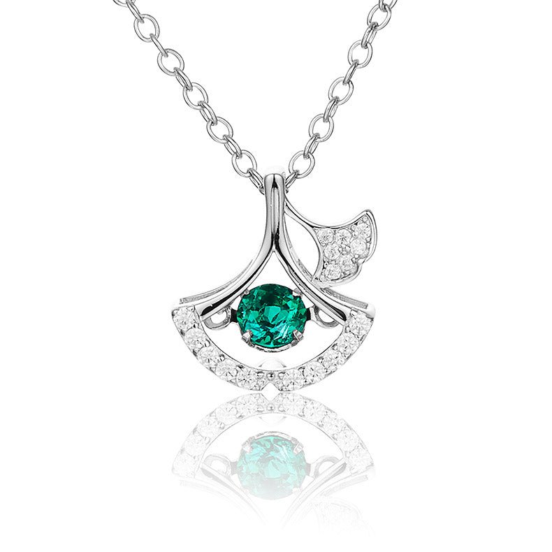 Lab Created Emerald Sector Style Sterling Silver Necklace - supskart