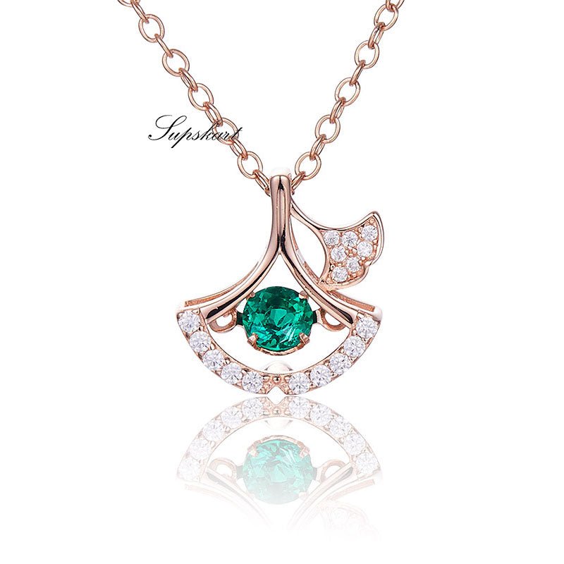 Lab Created Emerald Sector Style Sterling Silver Necklace - supskart