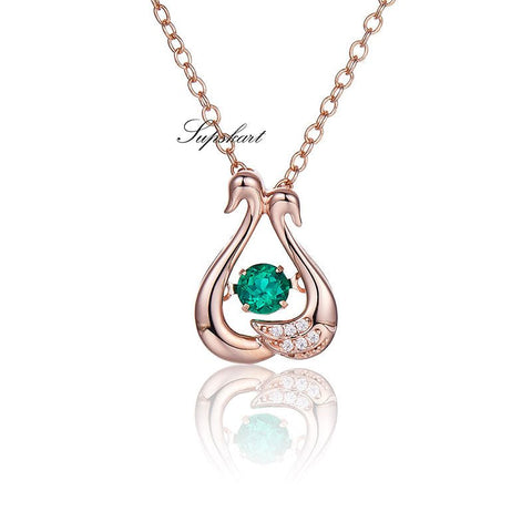 Lab Created Emerald Swan Sterling Silver Necklace - supskart